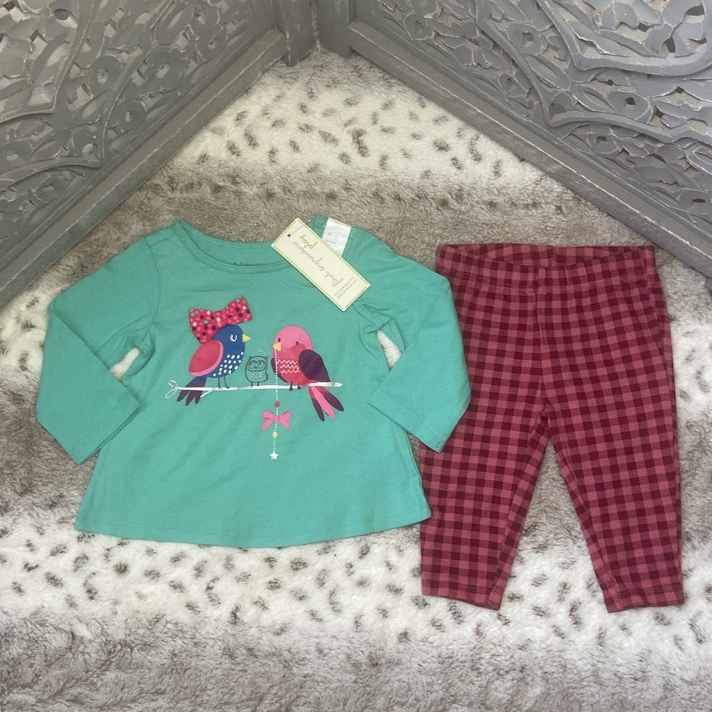 NWT! First Impressions Carter’s set baby girl 3-6 months plaid bird girlhoodcore